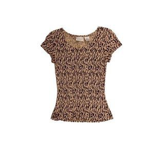 Worthington stretch king beige & brown blouse cap sleeve scoop neck small